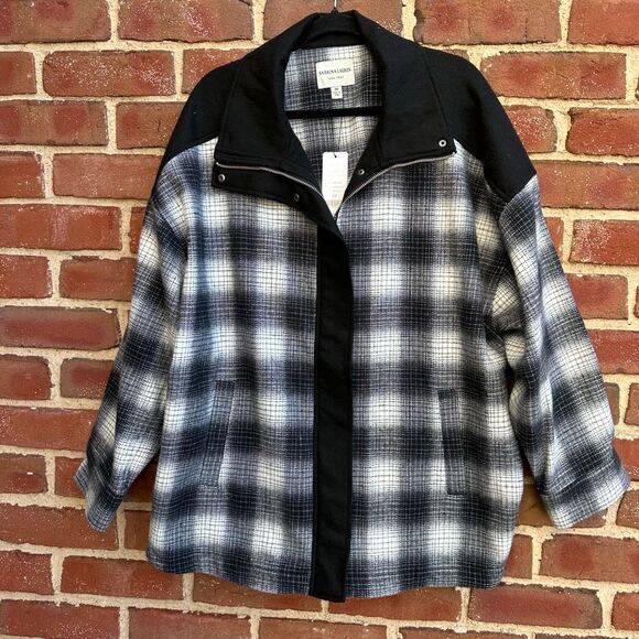 SABRINA LAUREN NEW YORK $93 black plaid shacket zip jacket women's 3X NEW - Picture 1 of 8